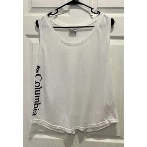 Columbia Women's Sz Large North Cascades Logo Print Sleeveless Tank‎ Top White